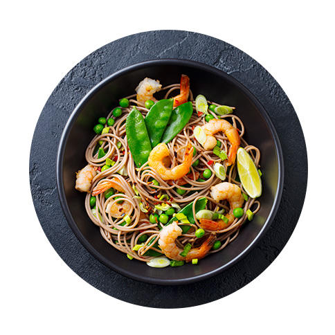 Equation nutrition - Assiette saine crevette, pois gourmands