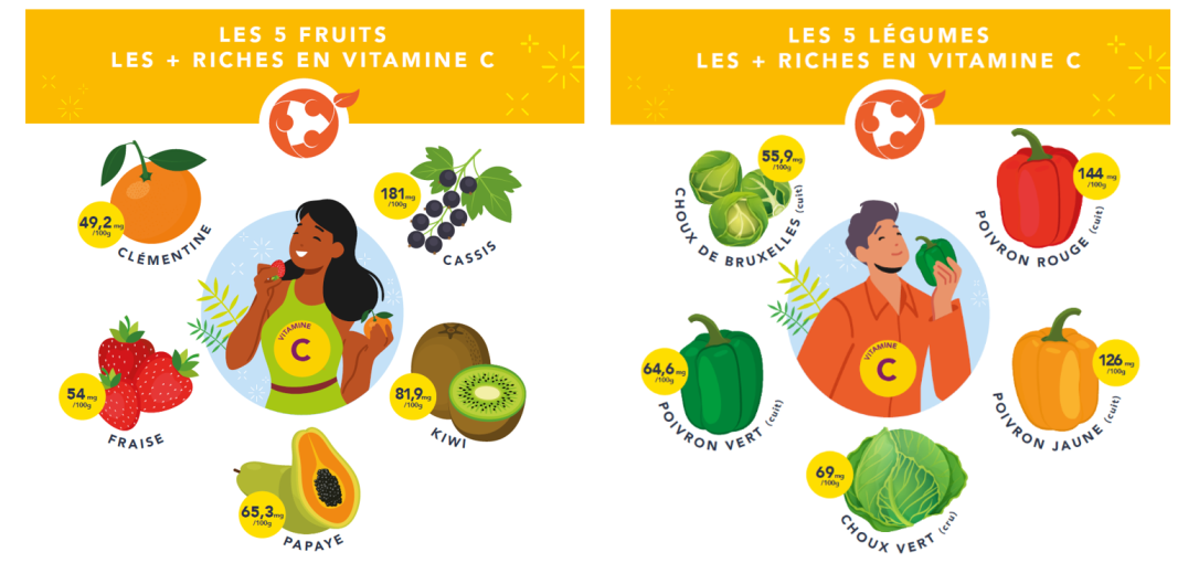 Fruits et légumes apportant le plus de vitamine C poivron kiwi chou fraise cassis - Aprifel